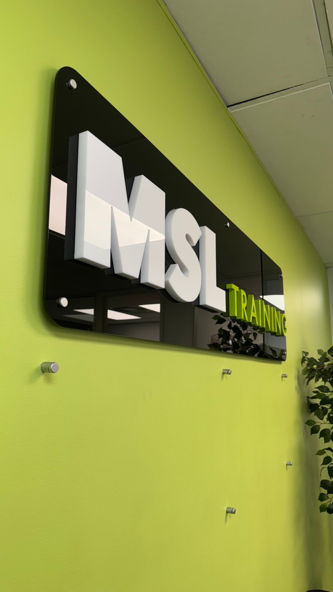 MSL Training dimensional letters on acrylic backer, interior signage